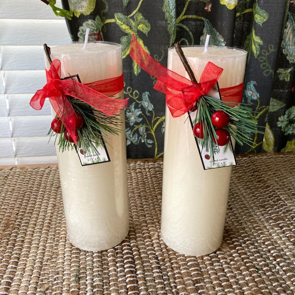 MG Studio Two Ivory Highly Scented Vanilla Pine Pillar 8" Candles New